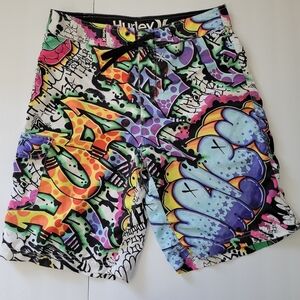 Hurley Vibrant Graffiti-Print Skater Summer Vacation Maximalist Board Shorts